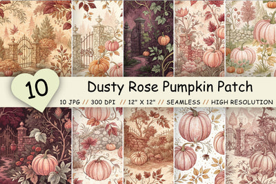 Dusty Rose Pumpkin Patch Toile Paper, Seamless Watercolor Pattern Bundle, Printable Scrapbook Paper, Romantic Autumn Design Collection Digital Pattern FloridPrintables 