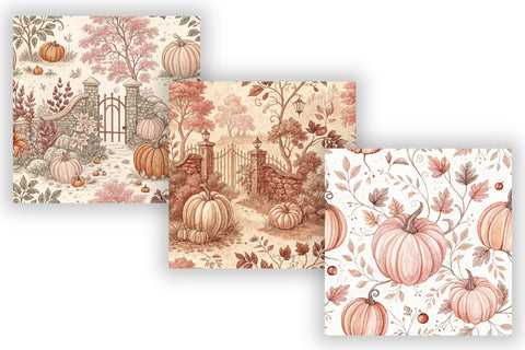 Dusty Rose Pumpkin Patch Toile Paper, Seamless Watercolor Pattern Bundle, Printable Scrapbook Paper, Romantic Autumn Design Collection Digital Pattern FloridPrintables 