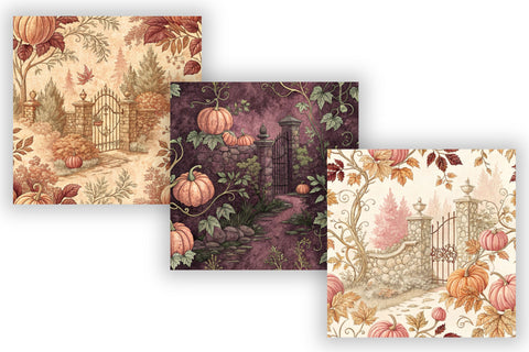 Dusty Rose Pumpkin Patch Toile Paper, Seamless Watercolor Pattern Bundle, Printable Scrapbook Paper, Romantic Autumn Design Collection Digital Pattern FloridPrintables 