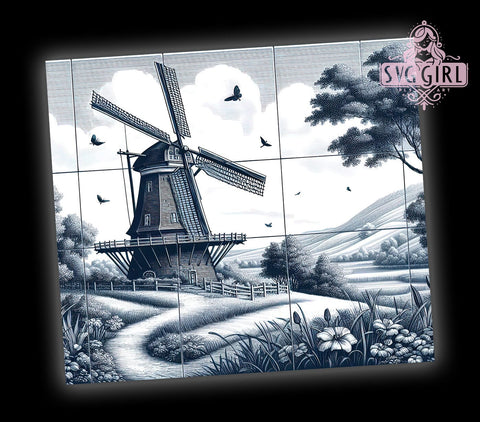 Dutch Windmill, Blue Tile Art, 20oz Tumbler Wrap, Sublimation PNG, Vintage Dutch Design, Digital Download, Delft Blue Tumbler Sublimation SvggirlplusArt 