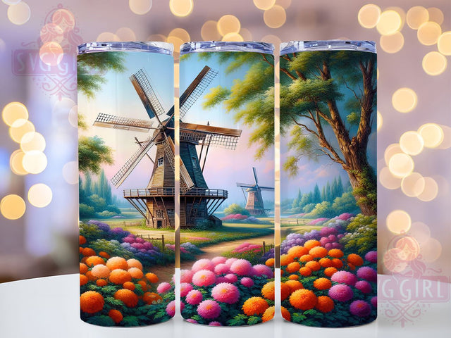 Dutch Windmill Floral Tumbler, Floral Dutch Tumbler, Stylish 20oz Wrap, Sublimation Design, Trendy Gift Idea, Holland Windmill Wrap, Dutch Flower Tumbler Sublimation SvggirlplusArt 
