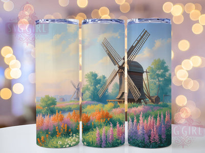 Dutch Windmill Floral Tumbler, Floral Dutch Tumbler, Stylish 20oz Wrap, Sublimation Design, Trendy Gift Idea, Holland Windmill Wrap, Dutch Flower Tumbler Sublimation SvggirlplusArt 