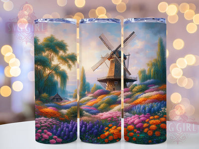 Dutch Windmill Floral Tumbler, Floral Dutch Tumbler, Stylish 20oz Wrap, Sublimation Design, Trendy Gift Idea, Holland Windmill Wrap, Dutch Flower Tumbler Sublimation SvggirlplusArt 