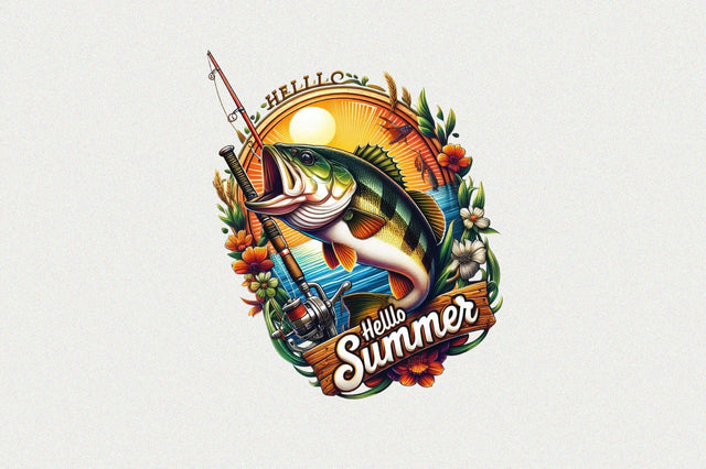 Dynamic bass fishing, Hello summer PNG Sublimation Clipart Sublimation SVGArt 
