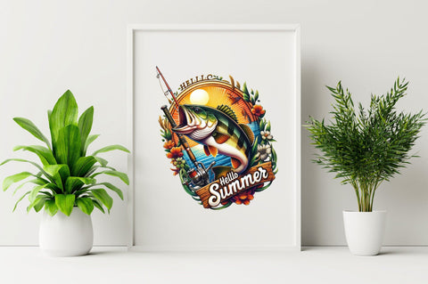 Dynamic bass fishing, Hello summer PNG Sublimation Clipart Sublimation SVGArt 