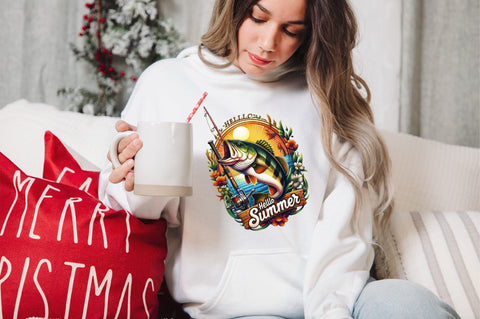 Dynamic bass fishing, Hello summer PNG Sublimation Clipart Sublimation SVGArt 