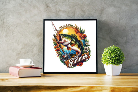 Dynamic bass fishing, Hello summer PNG Sublimation Clipart Sublimation SVGArt 
