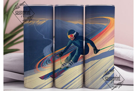 Dynamic Skiing Scene 20oz Tumbler Wrap Sublimation sassyprint 