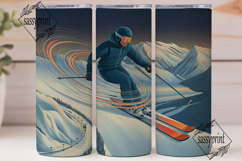 Dynamic Skiing Scene 20oz Tumbler Wrap Sublimation sassyprint 