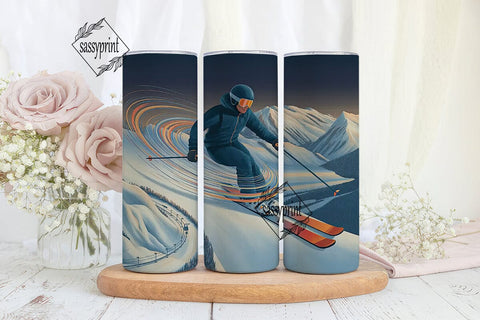 Dynamic Skiing Scene 20oz Tumbler Wrap Sublimation sassyprint 