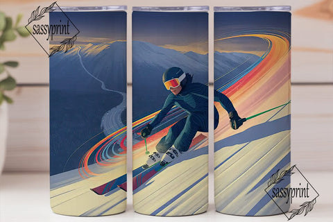 Dynamic Skiing Scene 20oz Tumbler Wrap Sublimation sassyprint 