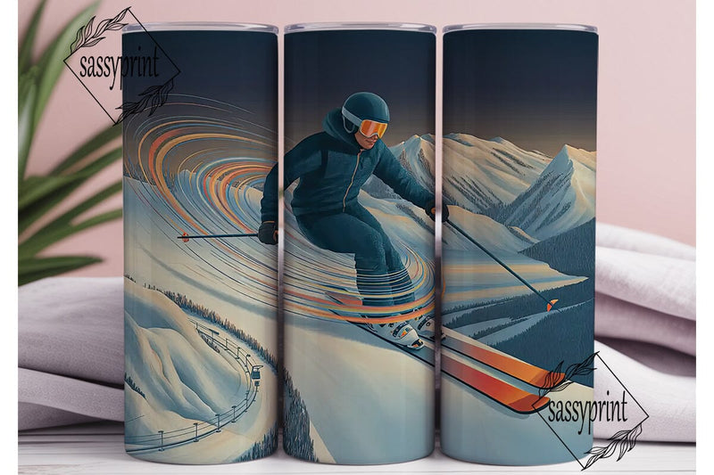 Dynamic Skiing Scene 20oz Tumbler Wrap Sublimation sassyprint 