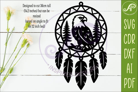 Eagle Dreamcatcher Laser Cut File, Wild Animal Wall Art SVG SVG APInspireddesigns 