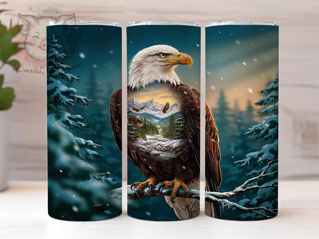 Eagle Hunting Rustic Forest 20oz Tumbler, Bald Eagle, Snow Pine, Forest Nature, Rustic Wildlife, Skinny Tumbler, Sublimation PNG Sublimation Lara' s Designs 