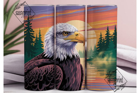 Eagle Sunset Lake 20oz Tumbler Wrap Sublimation sassyprint 