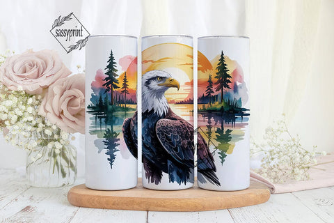 Eagle Sunset Lake 20oz Tumbler Wrap Sublimation sassyprint 