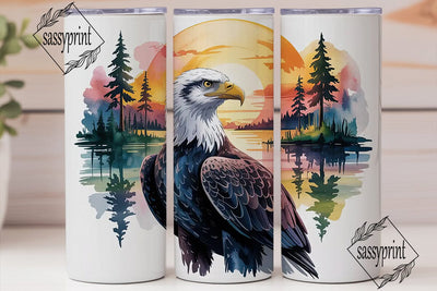 Eagle Sunset Lake 20oz Tumbler Wrap Sublimation sassyprint 