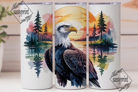 Eagle Sunset Lake 20oz Tumbler Wrap Sublimation sassyprint 