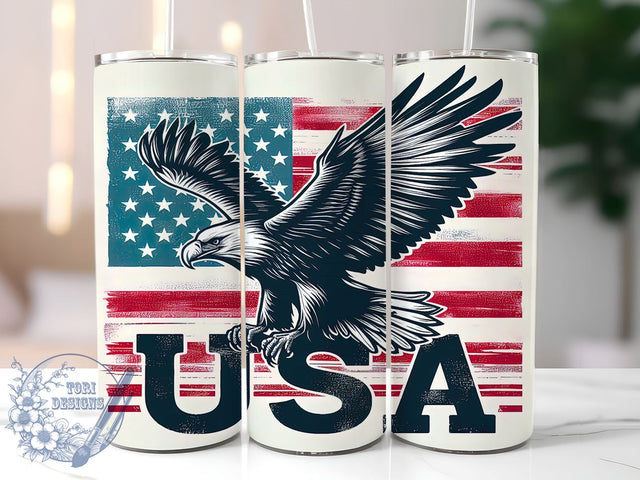 Eagle USA Flag 20oz Skinny Tumbler, Patriotic American Tumbler Png, Straight & Tapered Tumbler Wrap, Instant Digital Download Sublimation ToriDesigns 