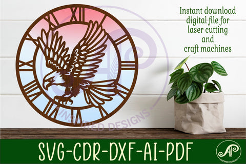 Eagle wall clock laser cut files, SVG file design SVG APInspireddesigns 