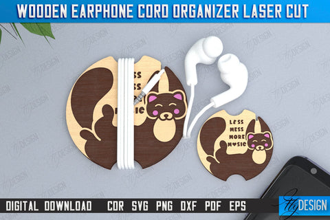 Earphone Cord Organizer Laser Cut Bundle | Gadget Accessories | Winder Earphone Cord Organizer | CNC Files SVG Fly Design 