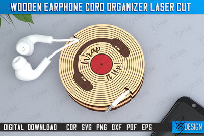 Earphone Cord Organizer Laser Cut | Gadget Accessories | Winder Earphone Cord Organizer | CNC File SVG Fly Design 