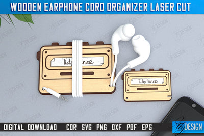 Earphone Cord Organizer Laser Cut | Gadget Accessories | Winder Earphone Cord Organizer | CNC File SVG Fly Design 