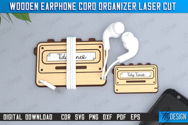 Earphone Cord Organizer Laser Cut | Gadget Accessories | Winder Earphone Cord Organizer | CNC File SVG Fly Design 