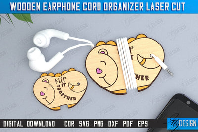 Earphone Cord Organizer Laser Cut | Gadget Accessories | Winder Earphone Cord Organizer | CNC File SVG Fly Design 