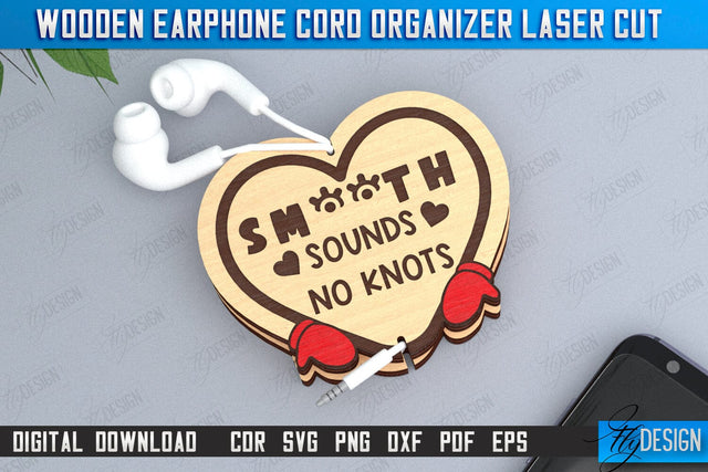 Earphone Cord Organizer Laser Cut | Gadget Accessories | Winder Earphone Cord Organizer | CNC File SVG Fly Design 