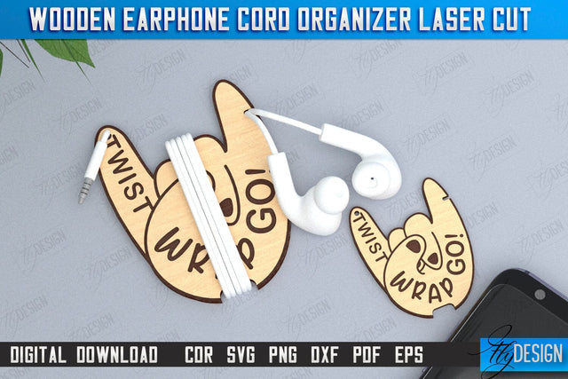 Earphone Cord Organizer Laser Cut | Gadget Accessories | Winder Earphone Cord Organizer | CNC File SVG Fly Design 