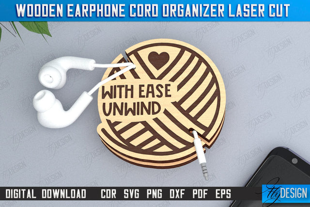 Earphone Cord Organizer Laser Cut | Gadget Accessories | Winder Earphone Cord Organizer | CNC File SVG Fly Design 