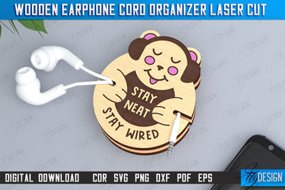 Earphone Cord Organizer Laser Cut | Gadget Accessories | Winder Earphone Cord Organizer | CNC File SVG Fly Design 