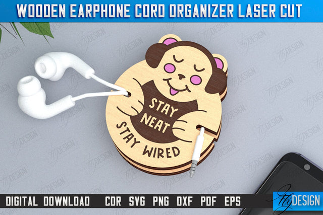 Earphone Cord Organizer Laser Cut | Gadget Accessories | Winder Earphone Cord Organizer | CNC File SVG Fly Design 