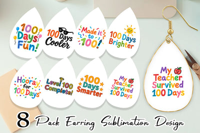 Earring 100 Days Crayon Fun Quotes Sublimation artnoy 