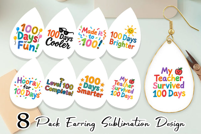 Earring 100 Days Crayon Fun Quotes Sublimation artnoy 