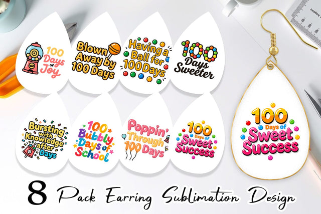 Earring 100 Days Gumball Fun Quotes Sublimation artnoy 