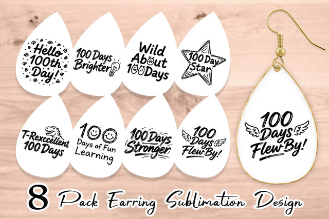 Earring 100 Days Scribble Art Quotes Sublimation artnoy 