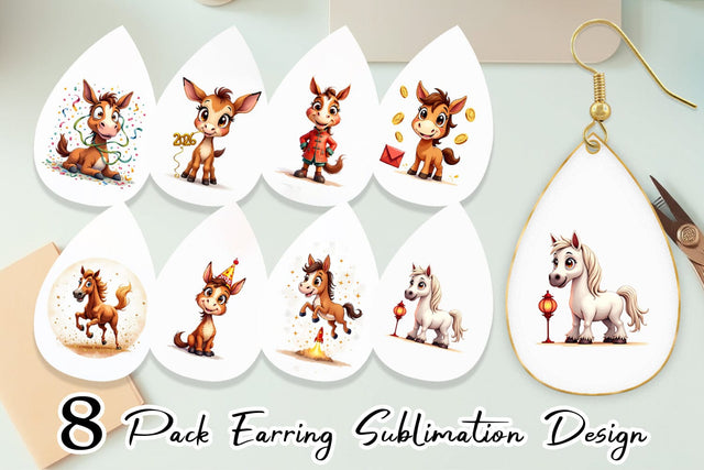 Earring 2026 Year of the Horse Watercolor Sublimation artnoy 