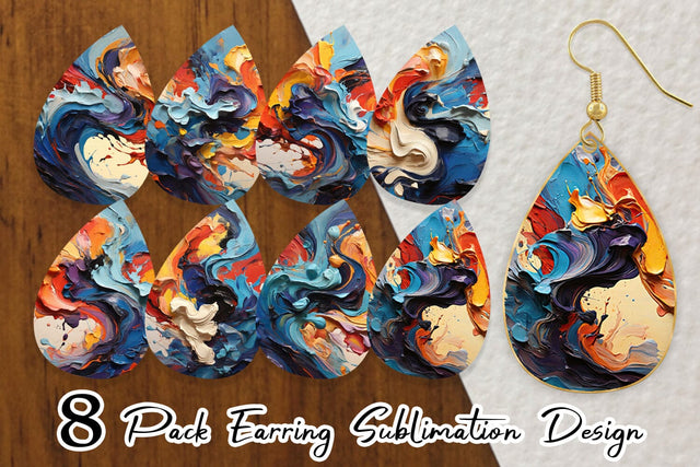 Earring 3D Abstract Paint Colorful Sublimation artnoy 