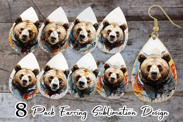 Earring 3D Bear Painting Sublimation artnoy 