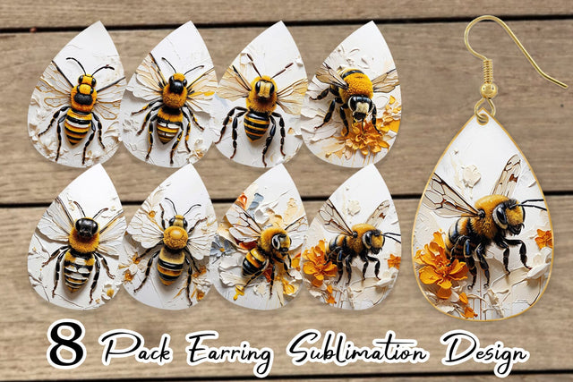 Earring 3D Bee Painting Sublimation artnoy 
