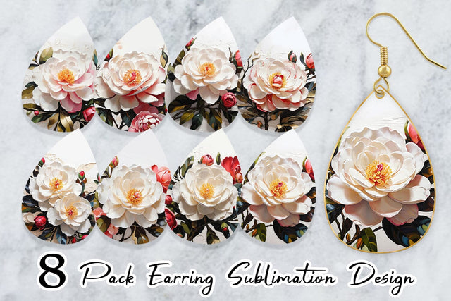 Earring 3D Camellia Flower Sublimation artnoy 
