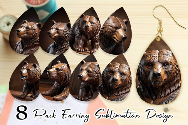 Earring 3D Carved Bear Sublimation artnoy 