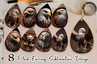 Earring 3D Carved Eagle Sublimation artnoy 