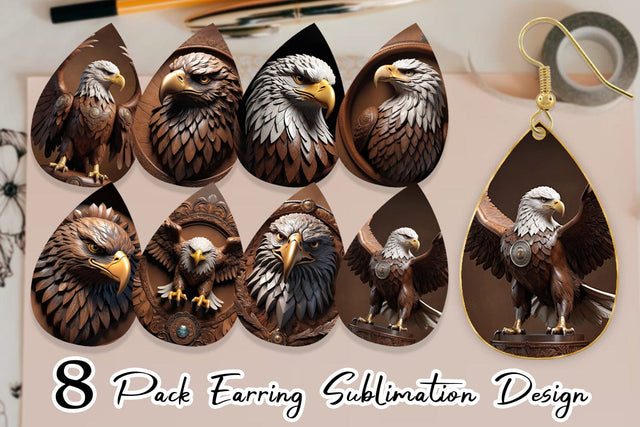 Earring 3D Carved Eagle Sublimation artnoy 