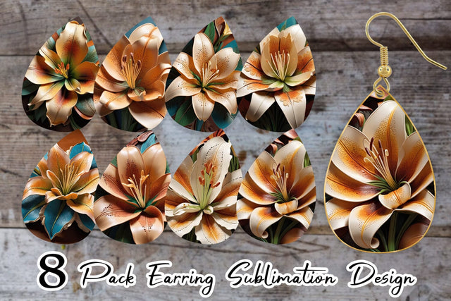 Earring 3D Carved Lily Sublimation artnoy 