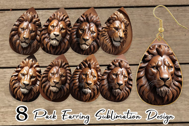 Earring 3D Carved Lion Sublimation artnoy 