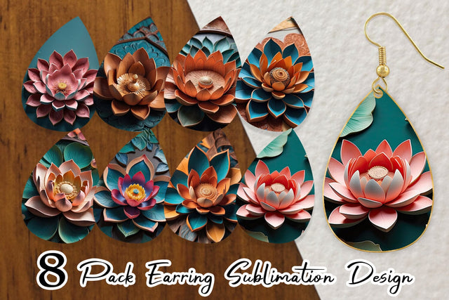 Earring 3D Carved Lotus Sublimation artnoy 
