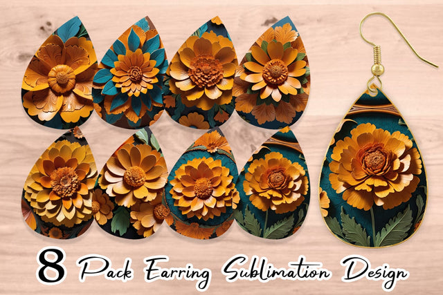 Earring 3D Carved Marigold Sublimation artnoy 